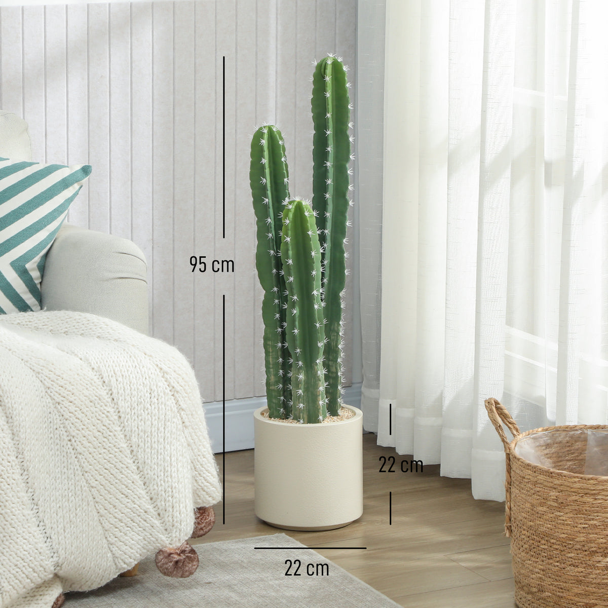 Kunstpflanze Kaktus Pflanzen groß 95 cm mit Topf wie echt für Zuhause, Büro, Grün