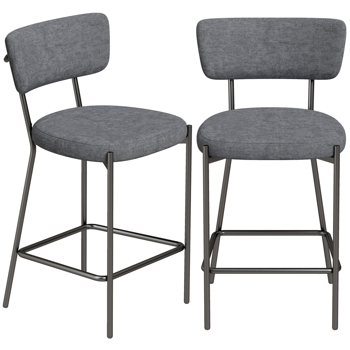 Barhocker im 2er-Set, Polster-Barstühle mit geschwungener Rückenlehne, für Kücheninsel, Frühstücksbereich, Grau