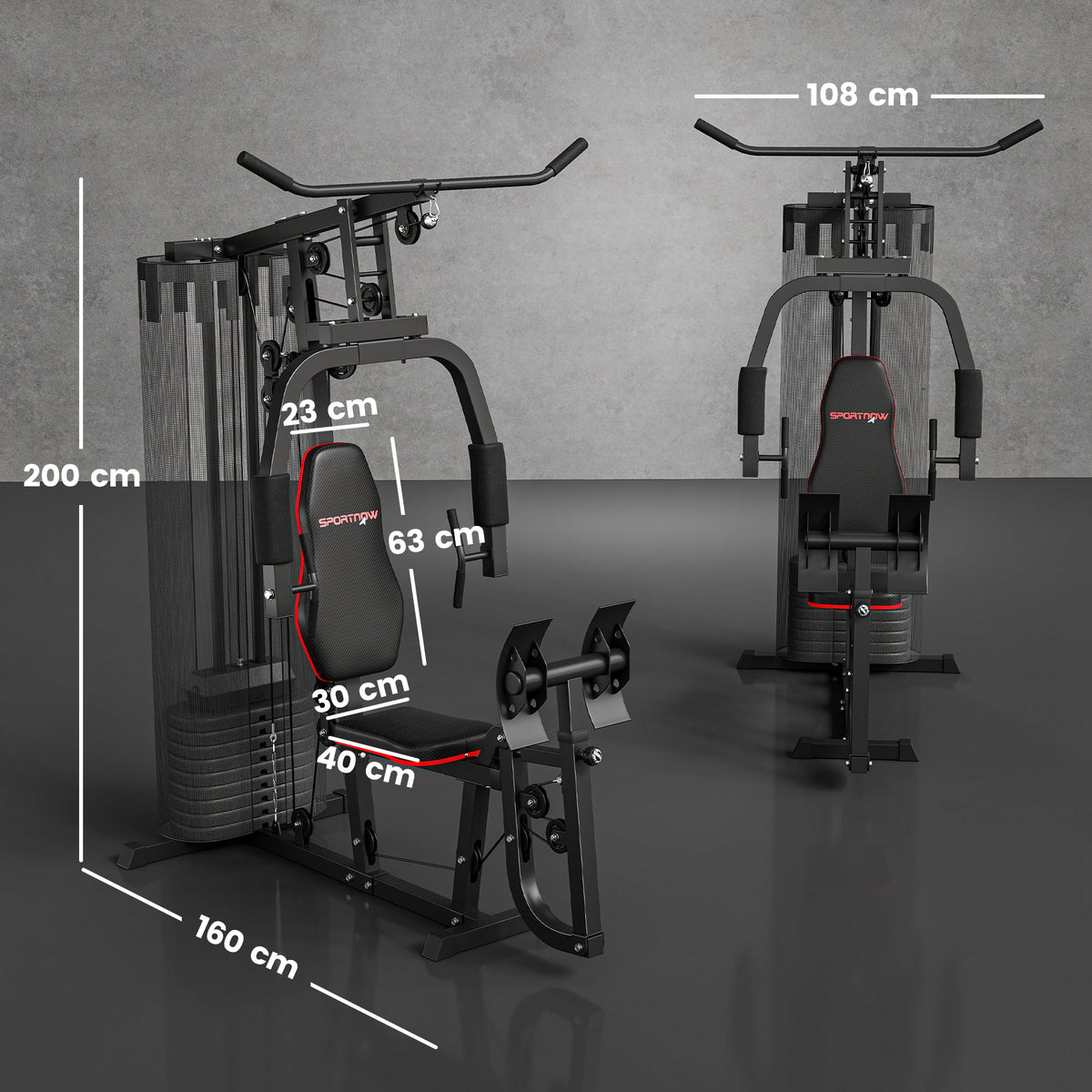 Weights Machine, Multi Gym with 45kg Weight Stack, Compact Home Gym Leg Press Machine for Full Body Training