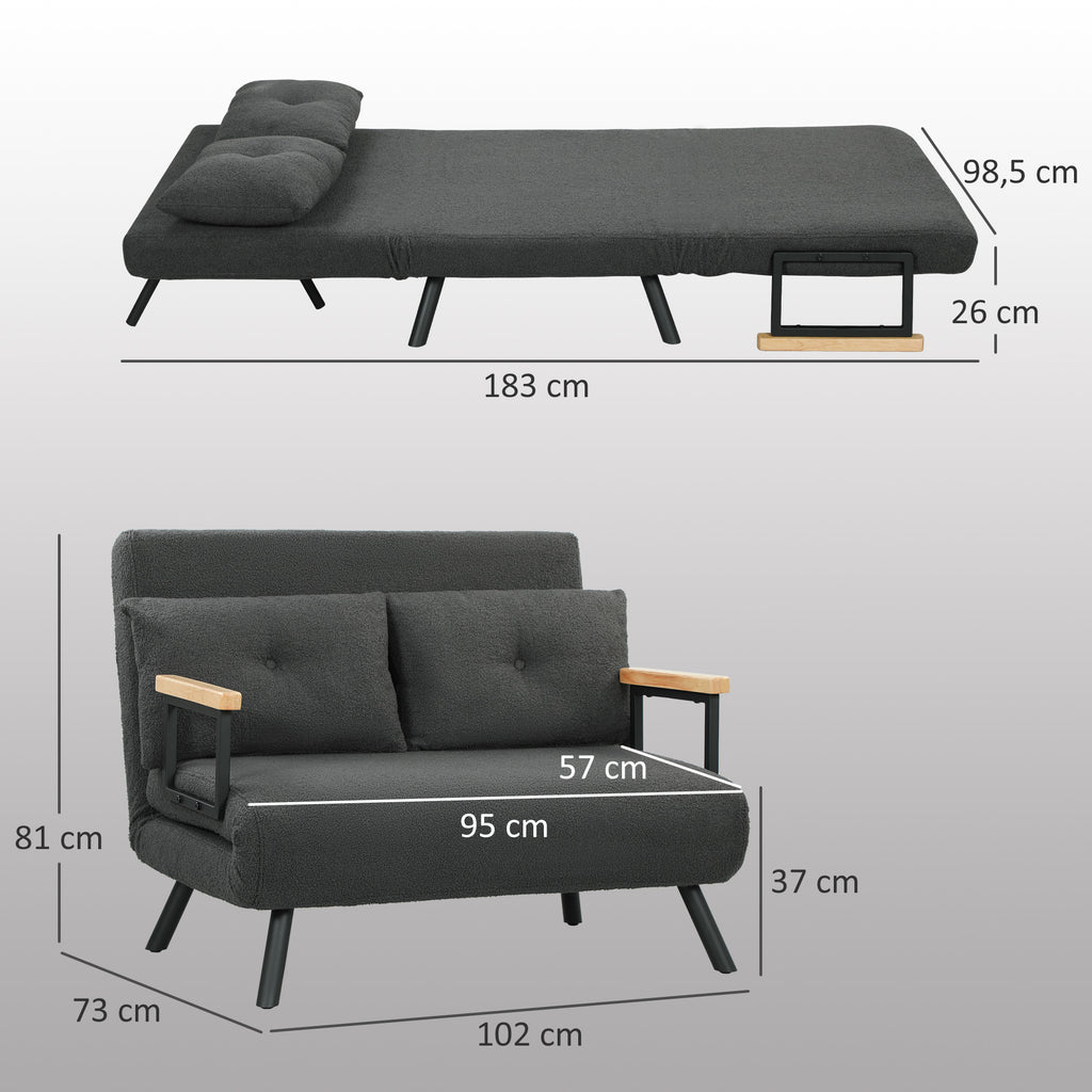 Schlafsofa 2er-Sofa mit Schlaffunktion, inkl. 2 Kissen, Sherpa-Optik, Natur + Dunkelgrau + Schwarz