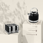 Wasserkocher- und Toaster-Set, 7 Br?unungsstufen, 1,7 L, Kunststoff, Edelstahl, Schwarz