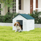 Plastic Weather-Resistant Dog House, for Indoors and Outdoors, Medium Dogs - White and Blue