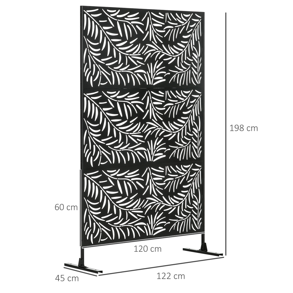 Sichtschutzwand, wetterbeständig, Stahl, 122 cm x 45 cm x 198 cm, Schwarz
