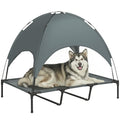 Erhöhtes Hundebett mit Baldachin, Haustierbett, Hundeliege outdoor mit Dach, Atmungsaktiv, Taftstoff für Camping Grau 122 x 92 x 108 cm