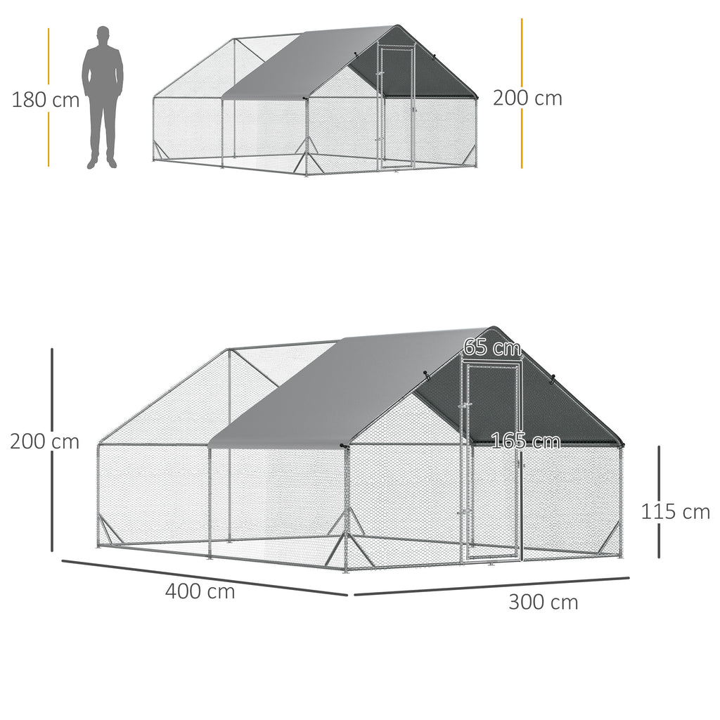 Hühnerstall, Freilaufgehege, Geflügelstall mit Schattendach, Freigehege für 4-6 Hühner, Enten Kaninchen, 3 x 2 x 2 m