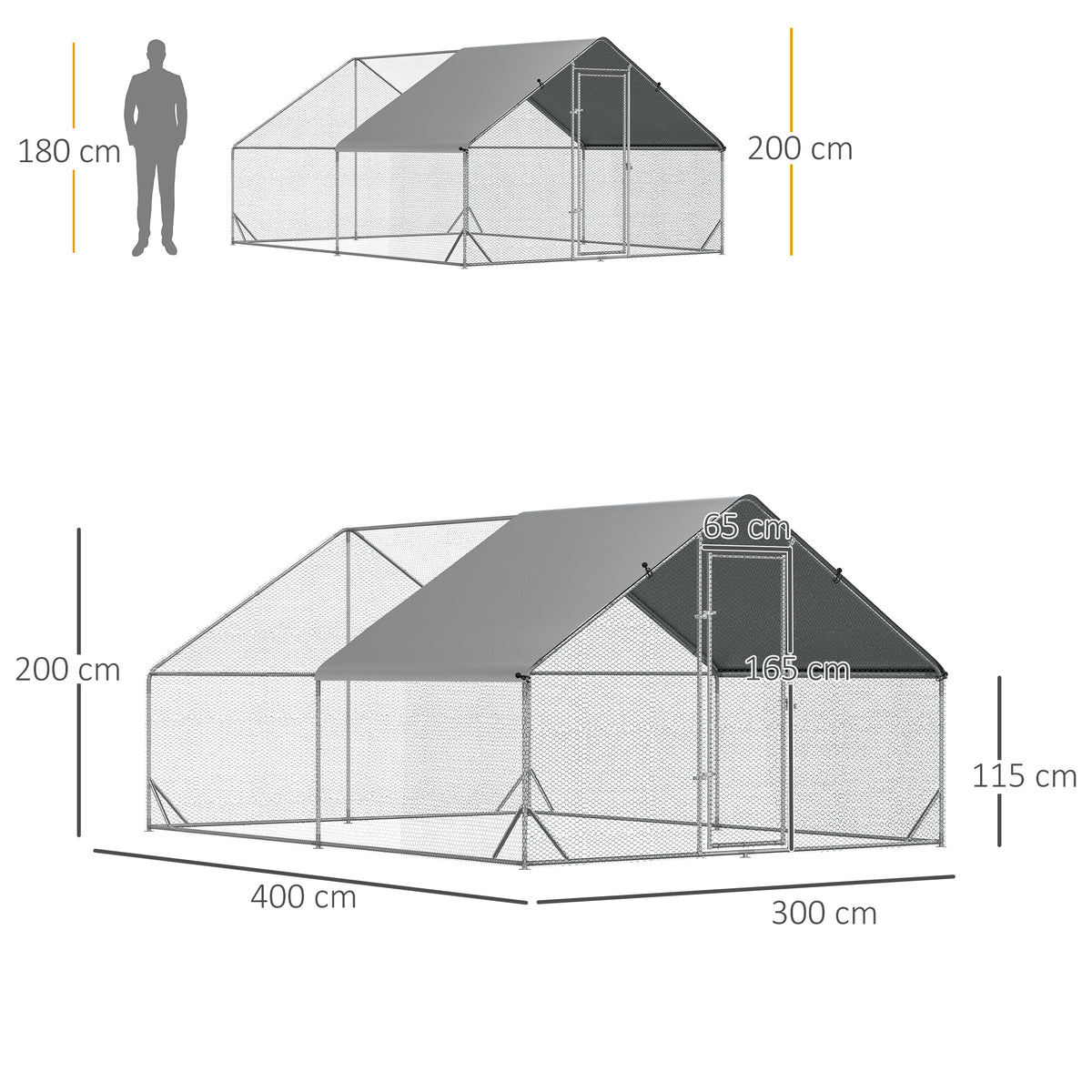 Hühnerstall, Freilaufgehege, Geflügelstall mit Schattendach, Freigehege für 4-6 Hühner, Enten Kaninchen, 3 x 2 x 2 m