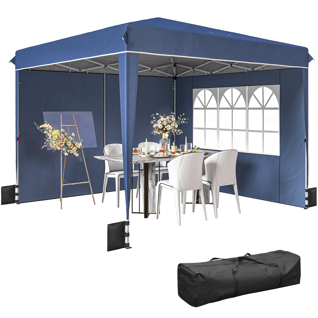 Pavillon 3 x3 m Wasserdicht höhenverstellbar Pop-up Faltpavillon mit 2 Seitenteilen, UV 50+ Faltbar Dunkelblau