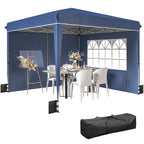 Pavillon 3 x3 m Wasserdicht höhenverstellbar Pop-up Faltpavillon mit 2 Seitenteilen, UV 50+ Faltbar Dunkelblau