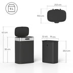 M¨¹lleimer, Edelstahl K¨¹chenm¨¹lleimer mit offen bleibendem Deckel, herausnehmbarer Inneneimer, 21,5x19,5x30 cm, Schwarz