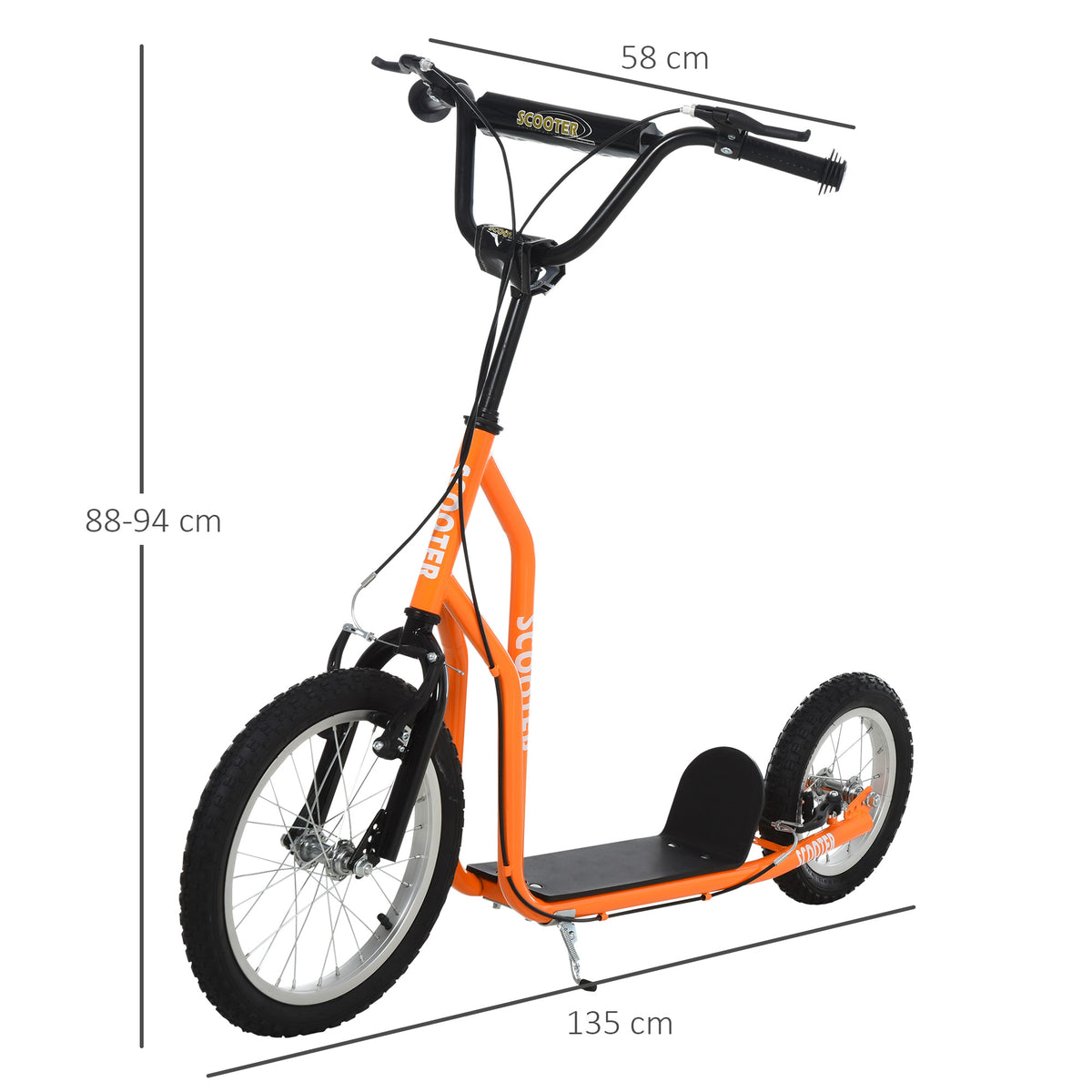 Kinderroller Scooter Tretroller mit verstellbarem Lenker, großen Rädern und Handbremse Kickscooter 16 Zoll Cityroller für Jungen und Mädchen ab 5 Jahre Metall Orange