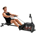 Rudergerät für Training, Rudermaschine mit 6-11 L Wassertank, LCD-Monitor, Handyhalter, 135 kg Tragfähigkeit, Stahl, Schwarz