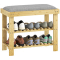 Schuhbank mit Sitzfläche, Bambus Sitzbank mit Stauraum, 2 offene Fächer, Sitzbank 60 x 29 x 49 cm Grau