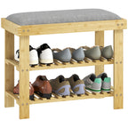 Schuhbank mit Sitzfläche, Bambus Sitzbank mit Stauraum, 2 offene Fächer, Sitzbank 60 x 29 x 49 cm Grau
