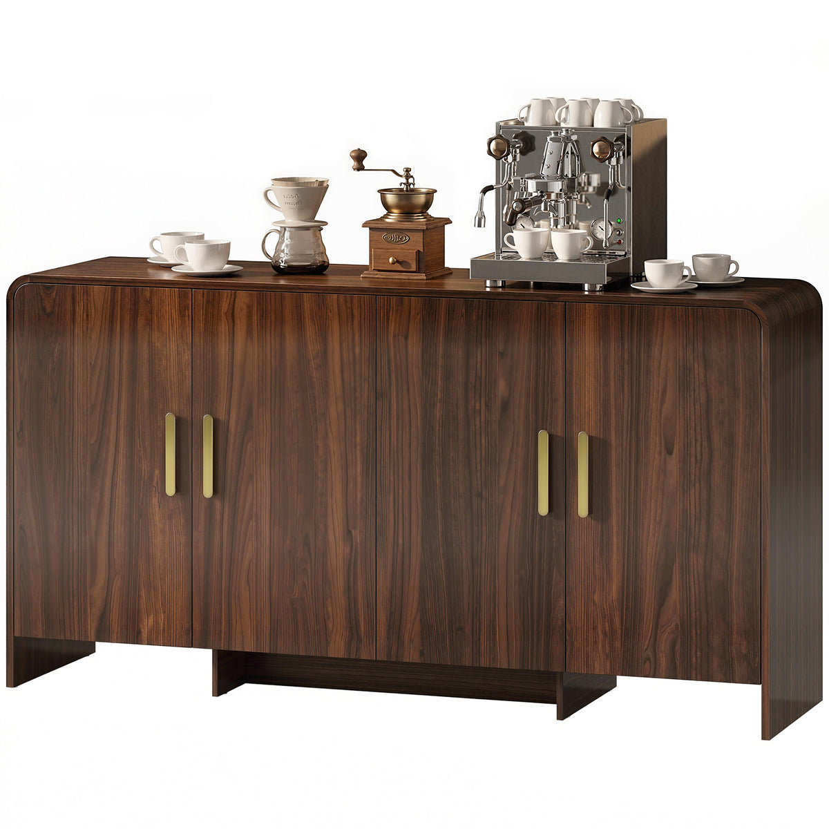 152 cm Sideboard Küchenschrank mit 4 Soft-Close-Türen, TV-Schrank für Wohnzimmer Küche, Walnussbraun