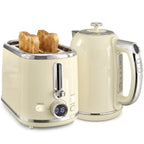 Wasserkocher- und Toaster-Set mit LED-Display, 1,7-L-Wasserkocher mit 3 Std. Warmhaltefunktion, Creme