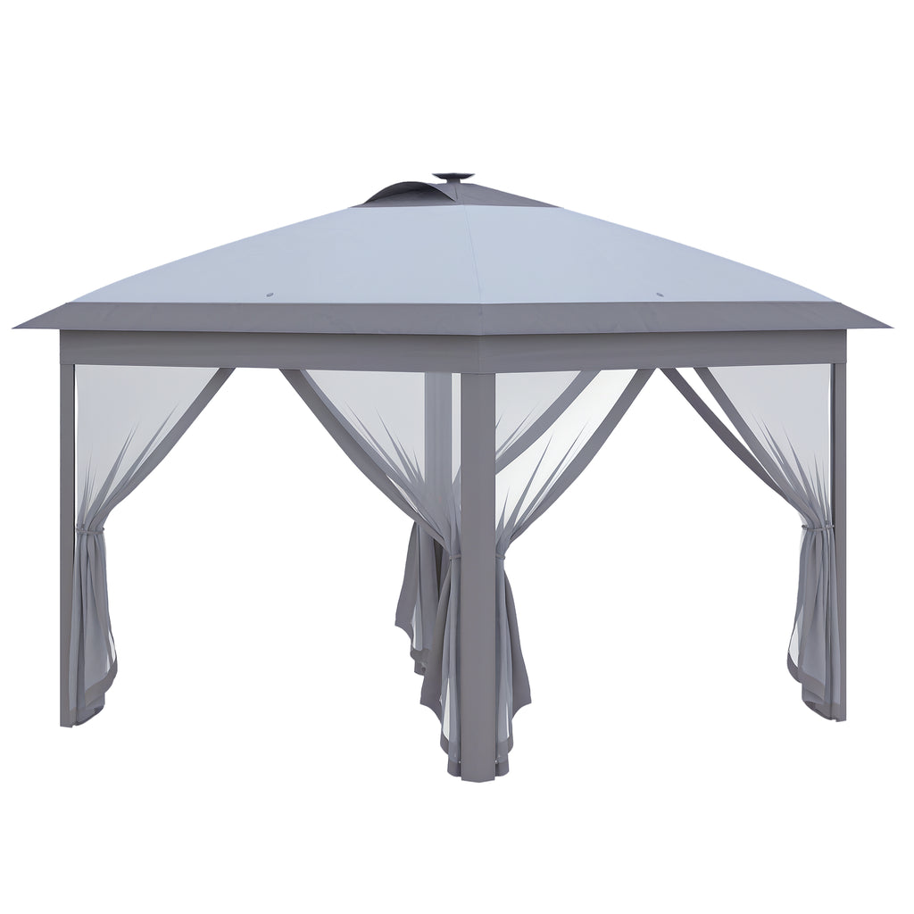 3,3 x 3,3 m Faltpavillon mit LED-Beleuchtung, Meshvorhänge, Tragetasche, Grau