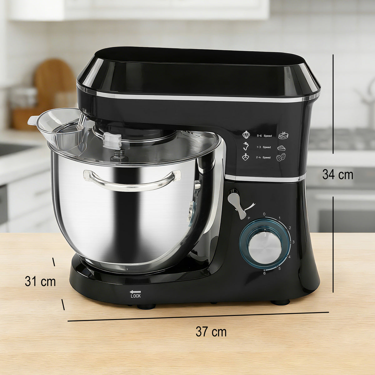 Küchenmaschine Knetmaschine mit 7L Edelstahlschüssel 1400W mit Kippkopf, Knethaken, Schneebesen, Rührbesen