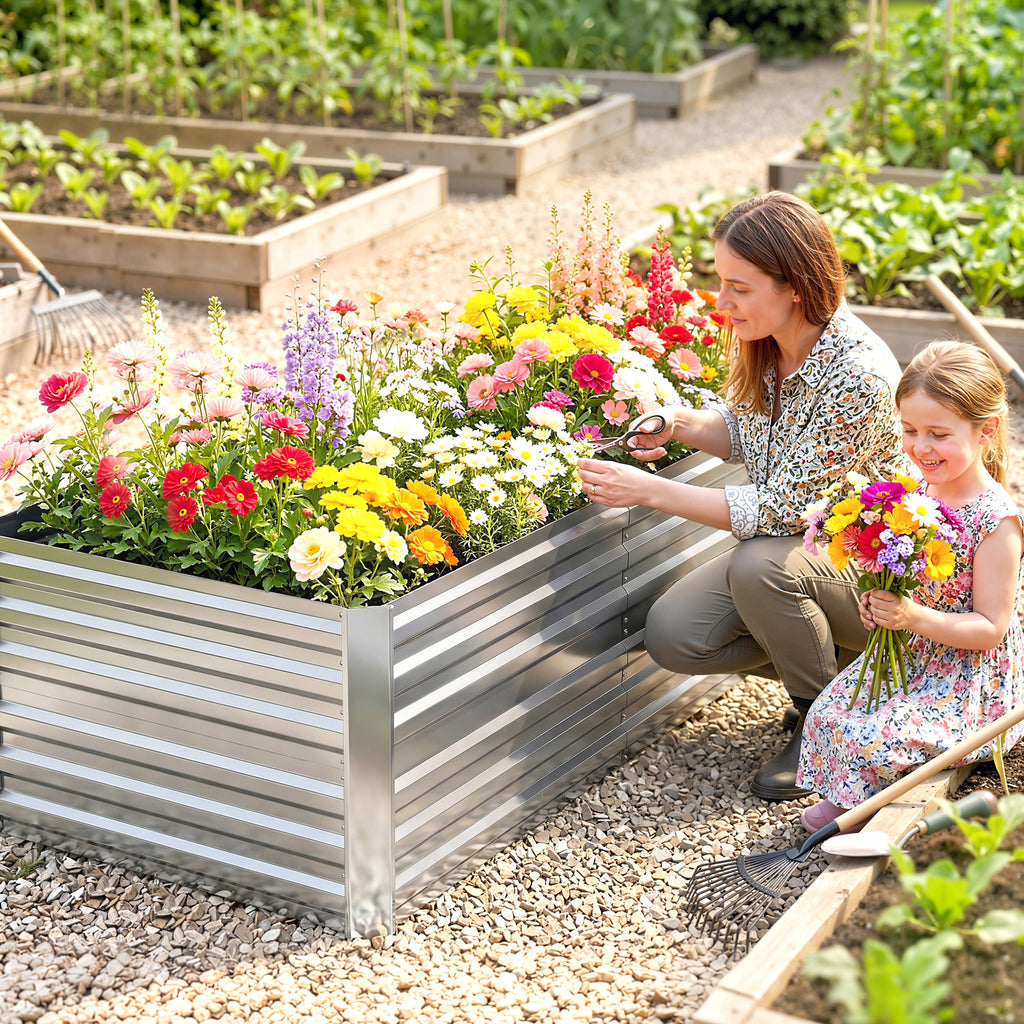 Pflanzenk¨¹bel, Handliches Blumenbeet zum Anpflanzen, Hegen und Pflegen, Hochbeet, Stahl, Silber