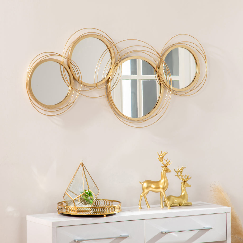 Metal Wall Art 56cm Modern Decorative Mirror Decor for Living Room Bedroom Dining Room, Gold