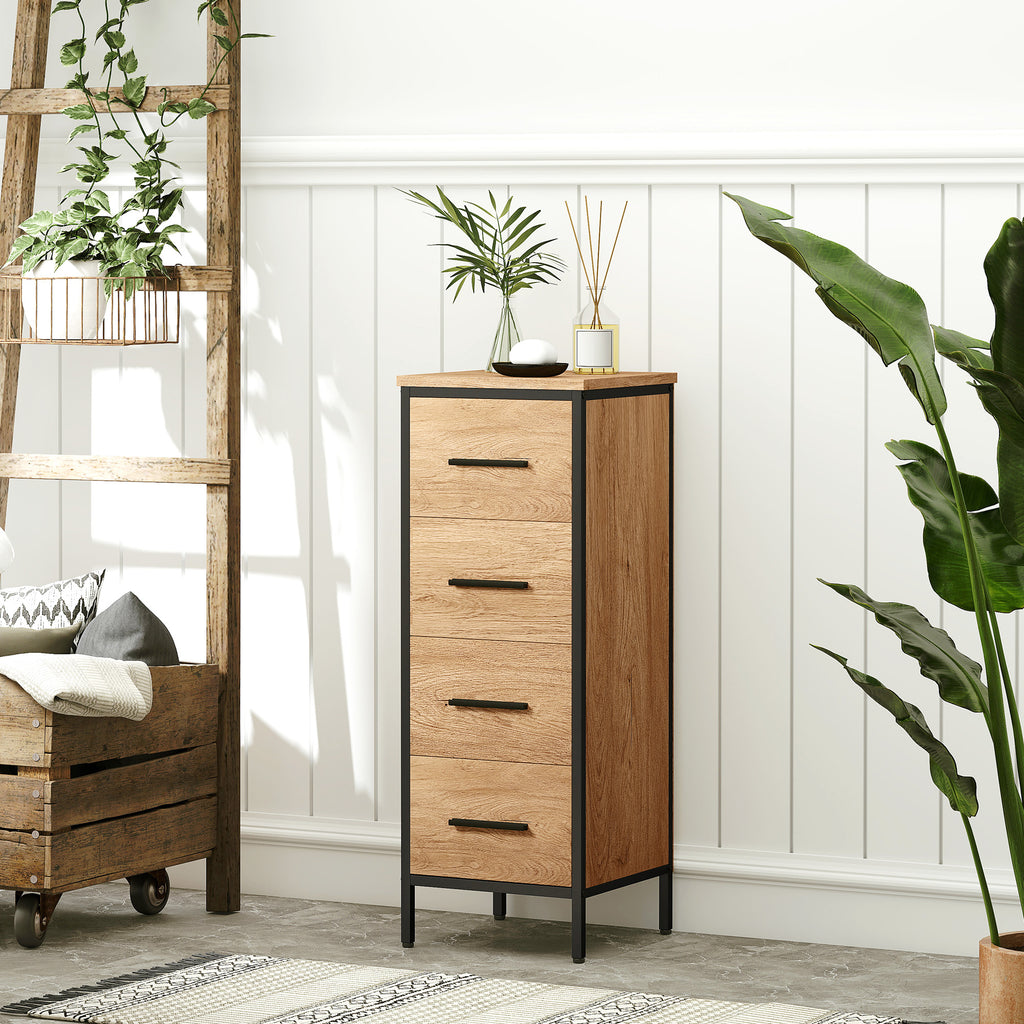 Badezimmerschrank, 4 Schubladen, kompakt, Industrie-Stil, Spanplatten, Metall