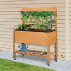 Hochbeet Pflanztisch Blumentisch Arbeitstisch G?rtnertisch Gew?chshaus Holzpflanztisch f¨¹r Garten Balkon, 105 x 40 x 135 cm, Tanne, nicht gewebter Stoff, Braun