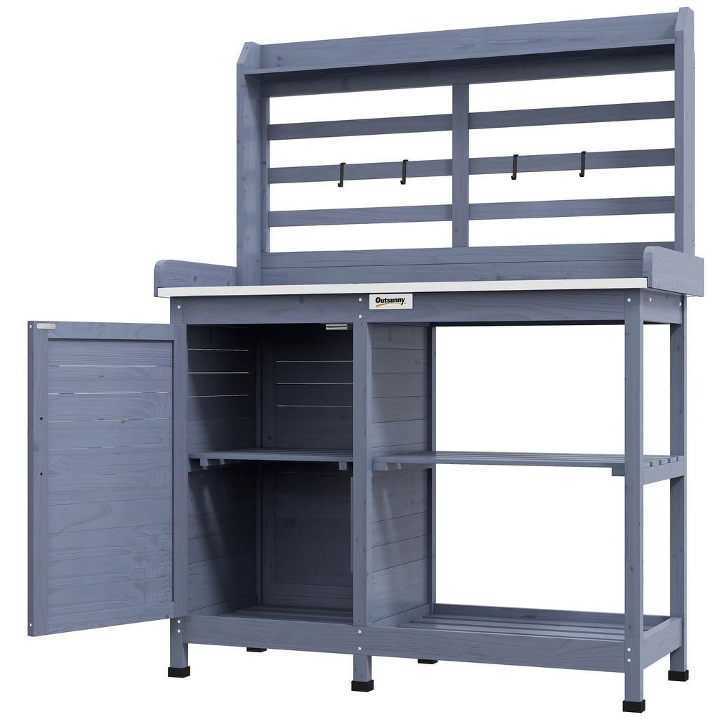 Gartentisch mit Schrankfach, Aluminium-Arbeitsfl?che, Stauraum, 112x47x146cm, Grau
