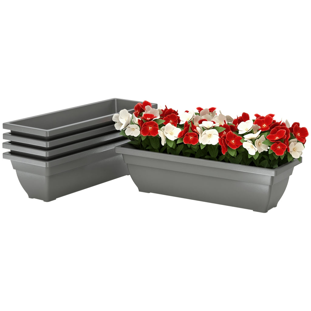 5er-Set Blument?pfe, Pflanzengef??e aus Kunststoff f¨¹r Terrasse, Garten, Balkon, 59 x 21 x 16 cm, Grau