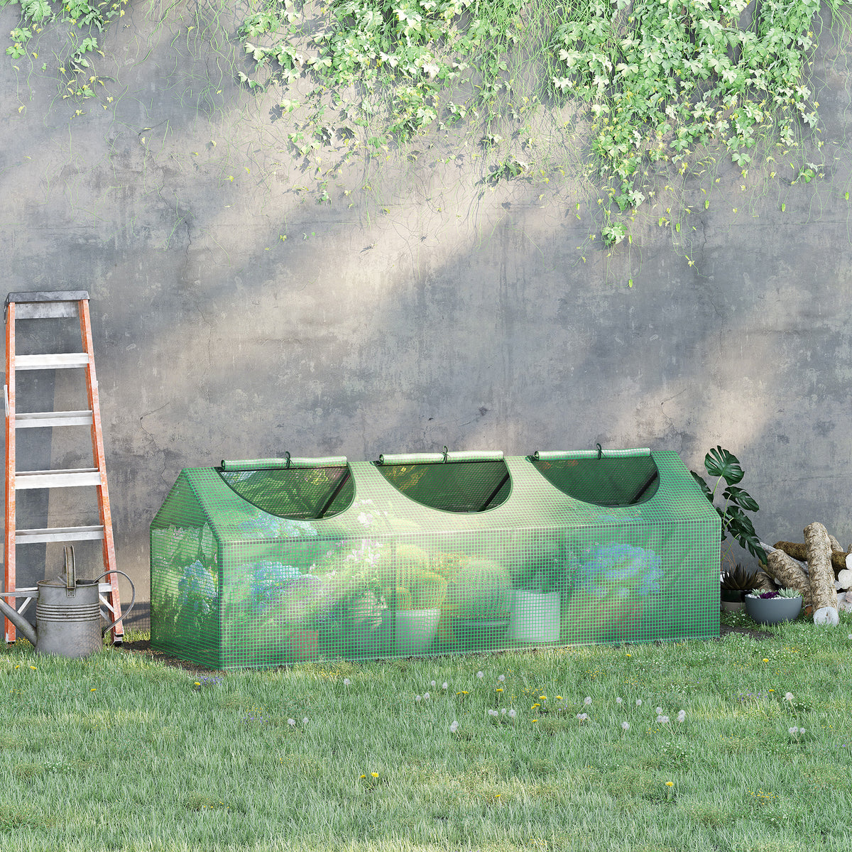 Mini Greenhouse Portable Flower Planter Vegetable Grow House for Garden with Zipped Windows, 180 x 60 x 60 cm, Green