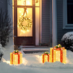 3-teiliges Weihnachts-Geschenkboxen-Set für Innen- und Außendekoration, mit 58 LED-Lichtern, Goldton