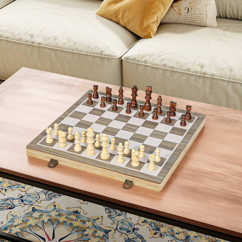15 Inch Chess Set, Foldable Chess and Draughts Set, Brown