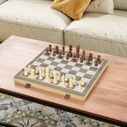 15 Inch Chess Set, Foldable Chess and Draughts Set, Brown