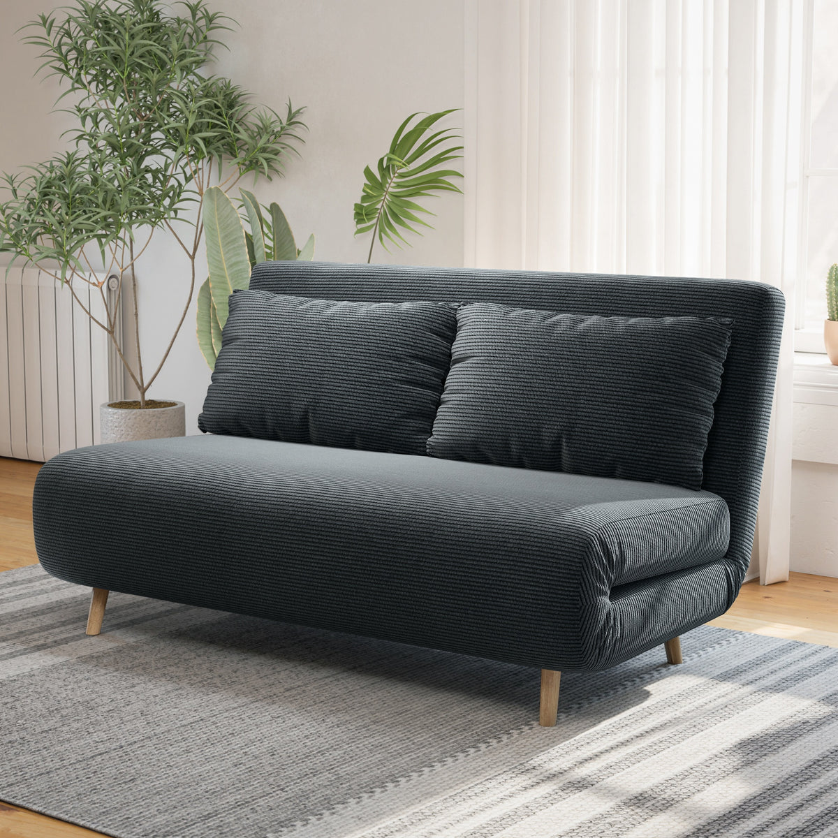 Schlafsofa, Gästebett, 3-fach verstellbare Rückenlehne, Kordoptik, bis 120 kg, 141 x 90 x 81 cm, Dunkelgrau