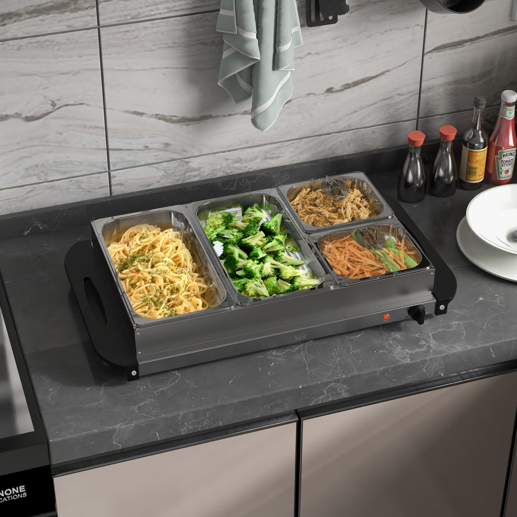 2-in-1 Buffetwärmer 6,8L Warmhalteplatte 300 Watt Edelstahl Speisewärmer Silber