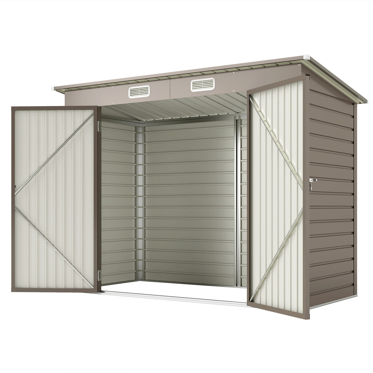 3.7 x 7.9ft Galvanised Steel Shed, with Latched Door and Padlock - Light Grey