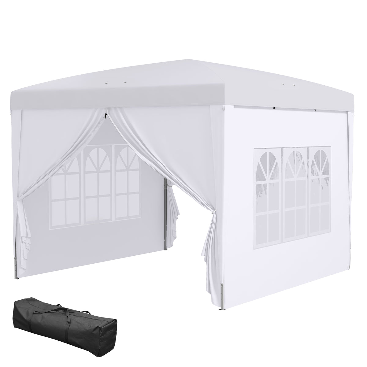 3x3(m) Pop-Up Gazebo, with Curtain Walls and Windows, White