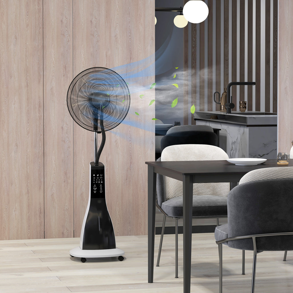 Standventilator mit Luftbefeuchtung, leise, mobil, Fernsteuerung, Schwarz/Weiß