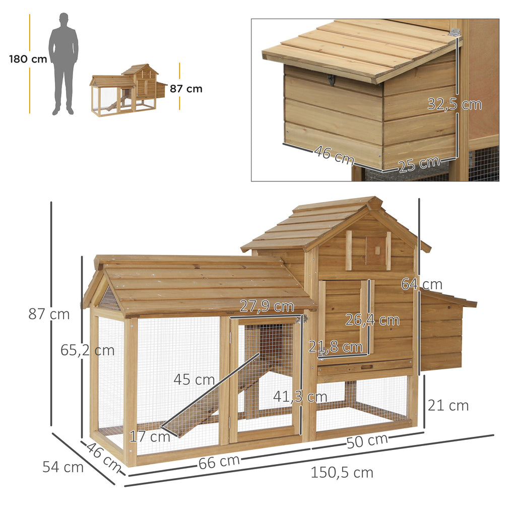 Small Chicken Coop with Run Hen House Poultry Coops Cages Nesting Box Wood 150.5 x 54 x 87cm