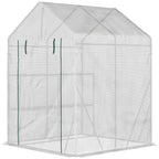  Walk In Greenhouse with 2 Tier Shelf, Portable Gardening Plant Grow House Tomato Greenhouse with Roll up Zip Panel Door, Reinforced PE Cover, 143 x 143 x 195cm, Green