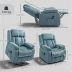 Aufstehsessel mit weichem Bezug, Recliner-Sessel mit Fernbedienung und Seitentaschen, Blau