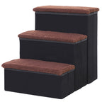  Pet Stairs Washable Fleece Faux Suede Cover 3 Step Dog Cat Foldable Portable Mobility Assistance 41 x 19cm Black
