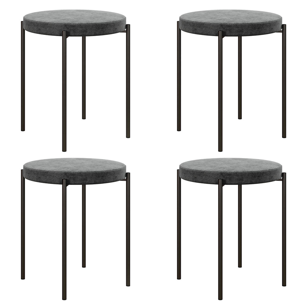 Küchenhocker 4-er Set, stapelbar, Samtoptik, bis 100kg, Stahlrahmen, 41,5 x 41,5 x 46 cm, Dunkelgrau