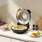 Pizzaofen elektrisch 430 ¡æ, 1200 Watt Pizzab?cker mit 30cm Steinplatte Timer Sichtfenster Edelstahl Schwarz