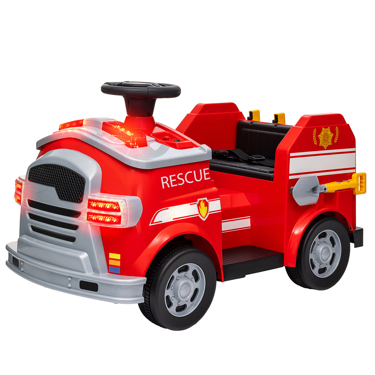 Feuerwehrauto, Elektro-Kinderauto, max. 3 km/h, Sirene, Blaulicht, Werkzeuge, für Kinder 3-5 Jahre