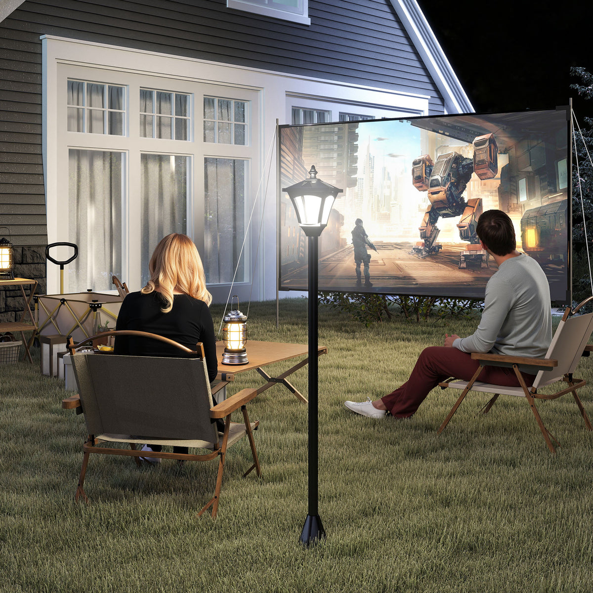 1.2m Solar Powered Outdoor Lamp Post - Black