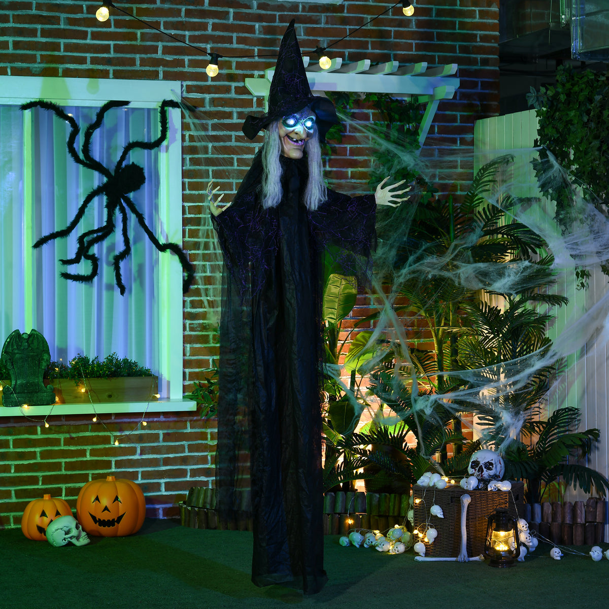 Halloween-Hexe, Halloween-Dekoration, Soundfunktion, mit Bewegungssensor, LED-Lichter, 130 cm x 18 cm x 183 cm
