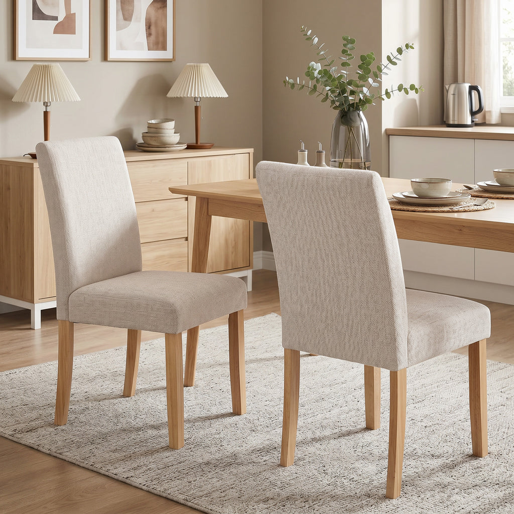Esszimmerstühle im 2er-Set, moderne Leinen-Polsterstühle mit gepolstertem Sitz und Rückenlehne, Beine aus Kautschukholz