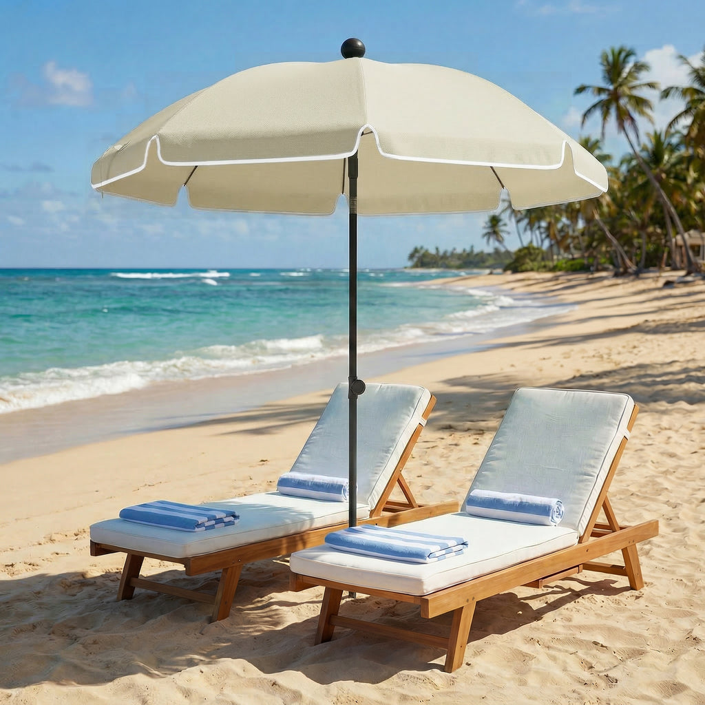 Sonnenschirm Strand Ø150 cm wasserabweisend faltbar Strandschirm mit Sandanker verstellbarer Neigung Tragetasche Beige