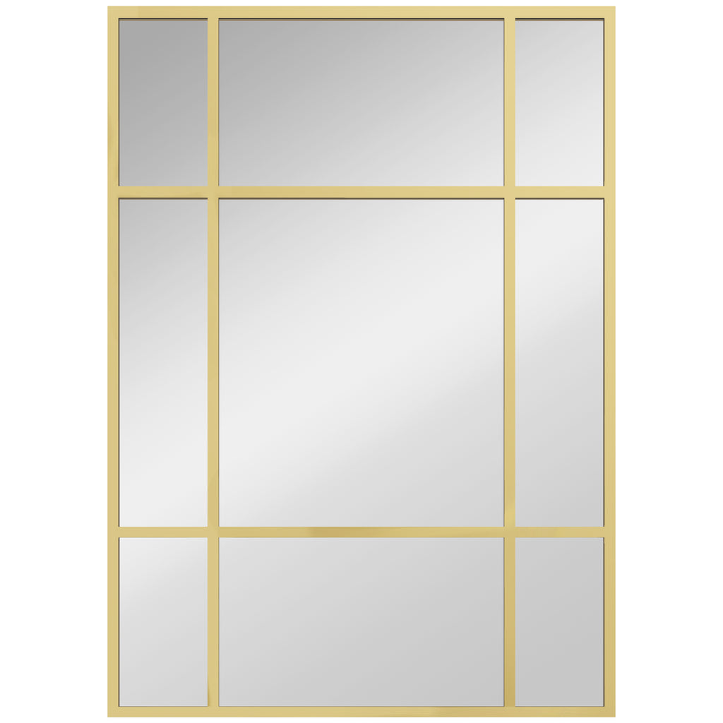 Wandspiegel, dekorativer Spiegel mit Metallrahmen, goldene Streifen, Mehrschichtglas, 50B x 2T x 70H cm