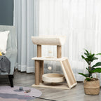 Cat Tree Tower, with Scratching Posts, Pad, Bed, Perch, Toy Ball - Light Brown