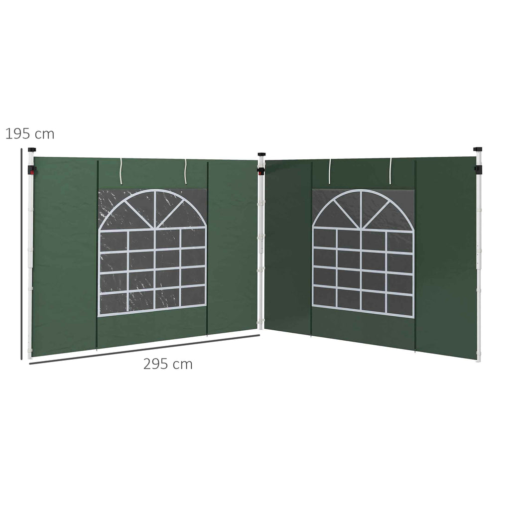 Gazebo Side Panels, 2 Pack Sides Replacement, for 3x3(m) or 3x6m Pop Up Gazebo, with Windows and Doors, Green